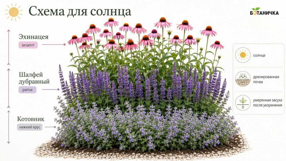 Цветник из трёх растений: готовые схемы, которые выглядят безупречно Цветник из трёх растений: готовые схемы, которые выглядят безупречно