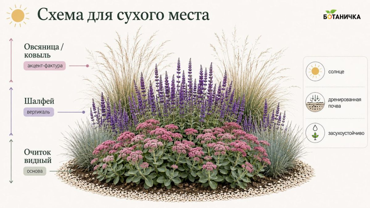 Цветник из трёх растений: готовые схемы, которые выглядят безупречно Цветник из трёх растений: готовые схемы, которые выглядят безупречно
