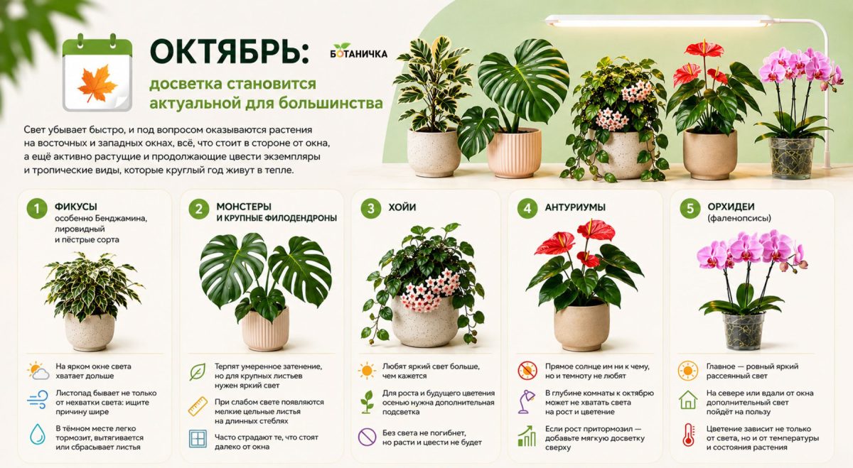 Какие комнатные растения и в каком порядке нужно досвечивать осенью?