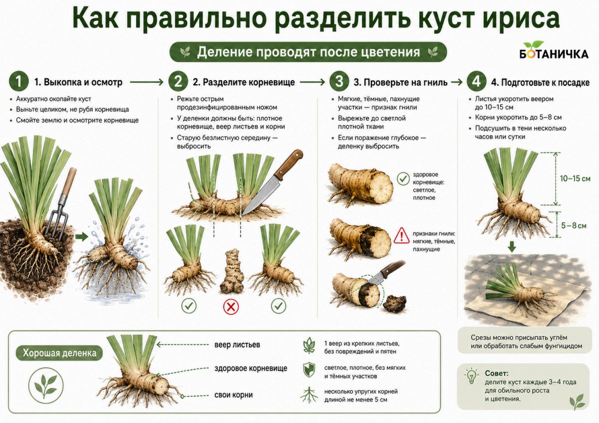 Когда лучше пересаживать ирисы и как правильно делить куст Когда лучше пересаживать ирисы и как правильно делить куст