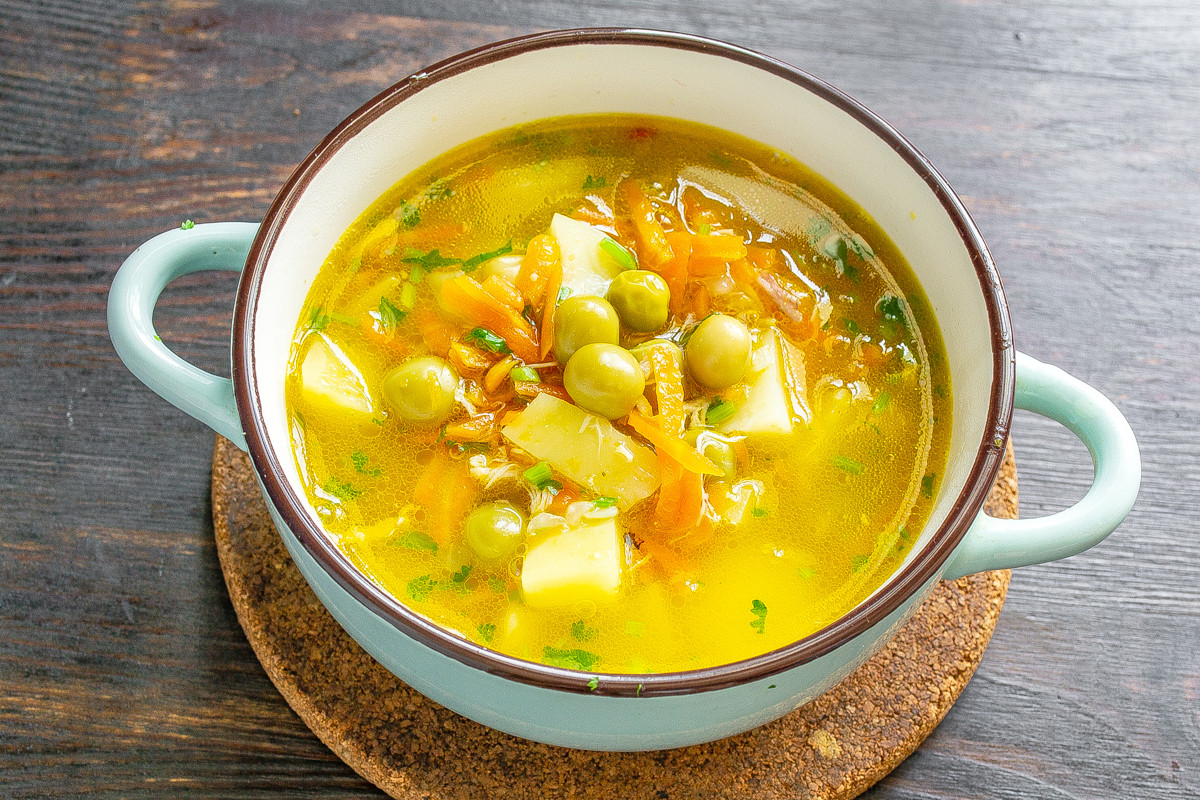 Вкусный обед за 20 минут: куриный суп с зелёным горошком Вкусный обед за 20 минут: куриный суп с зелёным горошком